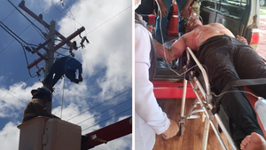 Hombre se electrocutó y quedó colgado de una columna - Noticiero Paraguay