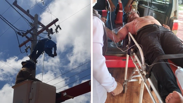Hombre se electrocutó y quedó colgado de una columna - Noticiero Paraguay