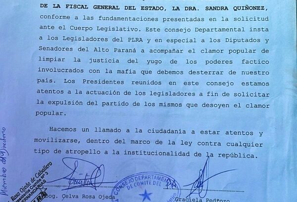 CONSEJO DEPARTAMENTAL DE COMITÉS DEL PLRA INSTA A LEGISLADORES A APOYAR JUICIO POLÍTICO