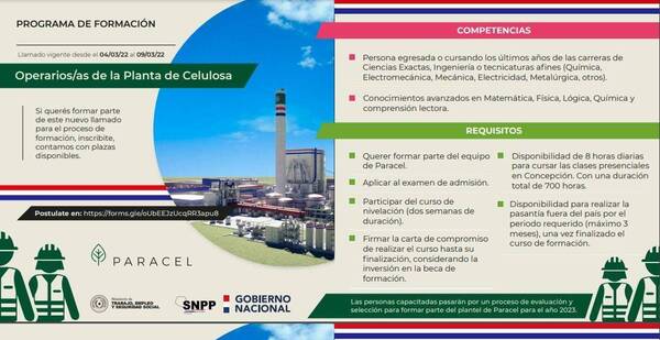 Paracel: Habilitan nuevas becas para docentes y operarios