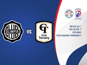 Olimpia recibe a Tacuary desde las 20:15 en Para Uno