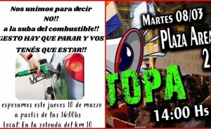 Convocan a manifestación tras anuncio de nueva suba del combustible