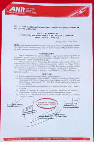 Tribunal de Conducta de la ANR excluye del padrón a Ozorio, Koube y a los Insfrán - ADN Digital