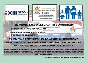 Móvil salud de la XIII Región Sanitaria en la fracción Villa Guillermina - Radio Imperio