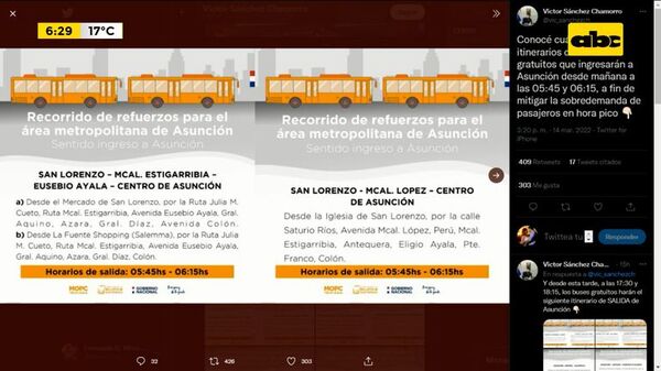 Itinerarios de buses gratuitos en Central para afrontar las reguladas - ABC Noticias - ABC Color