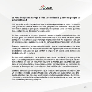 UGP exige solución a la crisis del combustible y advierte: “el campo calienta los motores” - ADN Digital