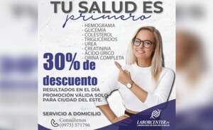 Laborcenter PY cuenta con 30% de descuento en análisis