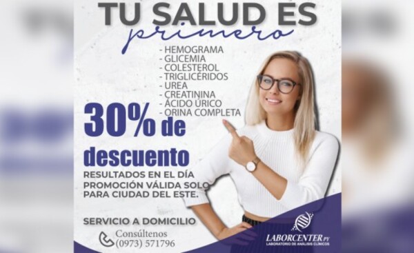 Laborcenter PY cuenta con 30% de descuento en análisis