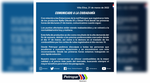 Diario HOY | Petropar argumenta "aumento de la demanda" tras faltante de combustible en estaciones