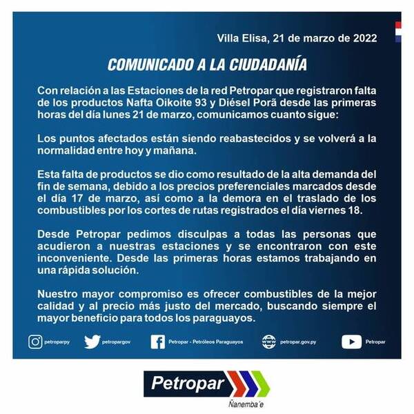 Crónica / Petropar he'i que combustible faltó por la alta demanda