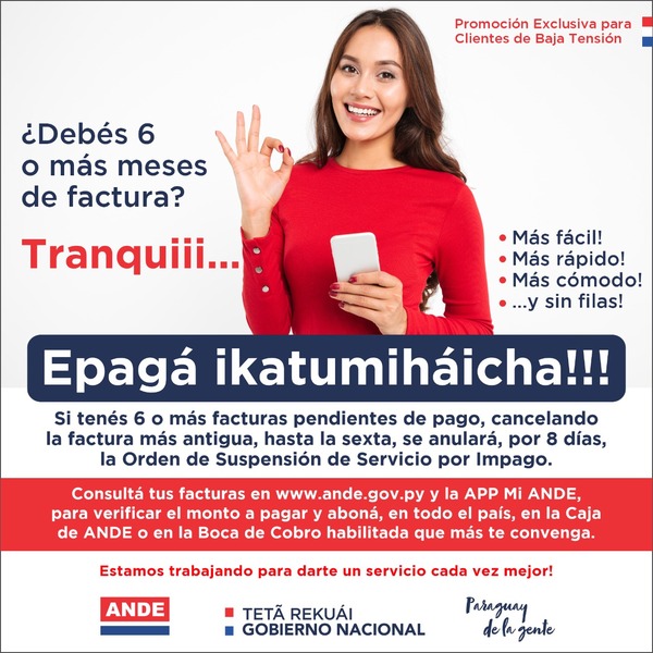 ANDE recuerda vigencia de la promoción de pago para clientes con varias facturas impagas - .::Agencia IP::.