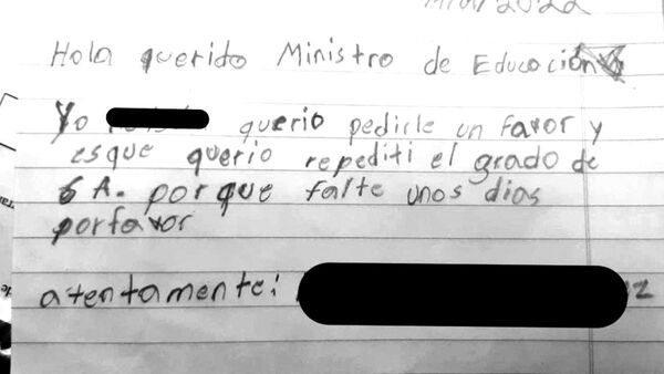 Pidió repetir de grado en cartita a ministro