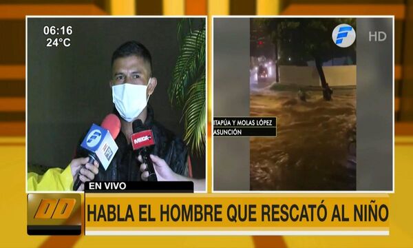 "Cuando le vi al niño, pensé en mi familia", dijo el guardia héroe que salvó a un niño del raudal