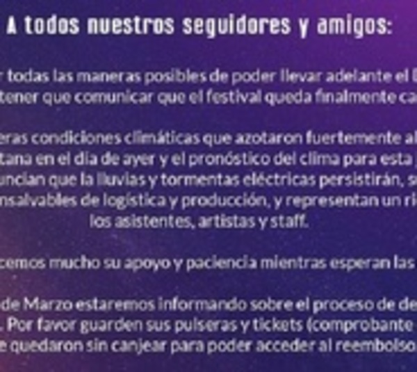 Suspenden show internacional por inclemencias climáticas - Paraguay.com