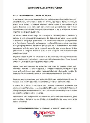 Gasolineras privadas abrirán menos horas en forma de protesta por subsidio a Petropar - El Trueno