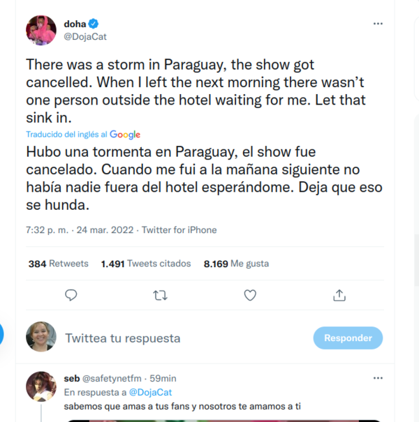 Diario HOY | Doja encendió Twitter y se ganó el rechazo de sus fans paraguayos por el ninguneo