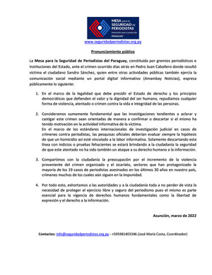 Exhortan a proteger el ejercicio libre y seguro del periodismo » San Lorenzo PY