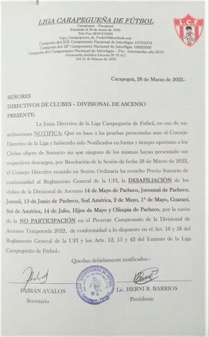 Desafilian a 12 clubes de la Liga Carapegüeña - Fútbol - ABC Color