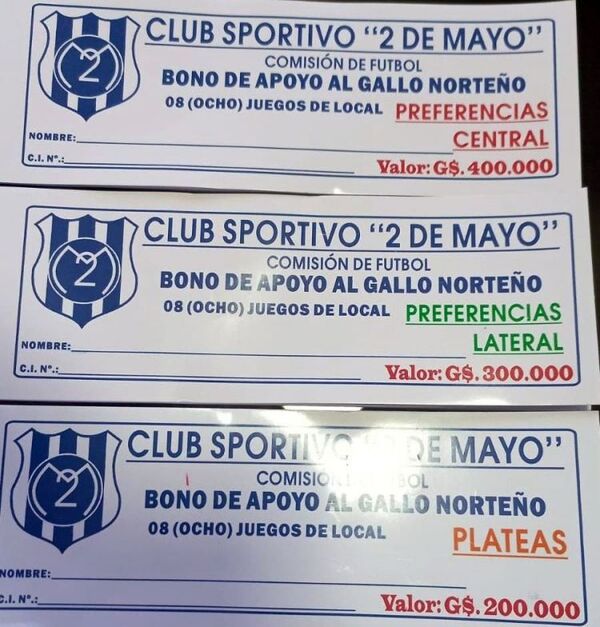 Lanzan bonos con butacas para preferencias y plateas de apoyo al Club Sp. 2 de Mayo
