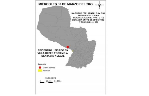 FACEN confirma sismo de 3,5 a 4,6 de magnitud con epicentro en Villa Hayes