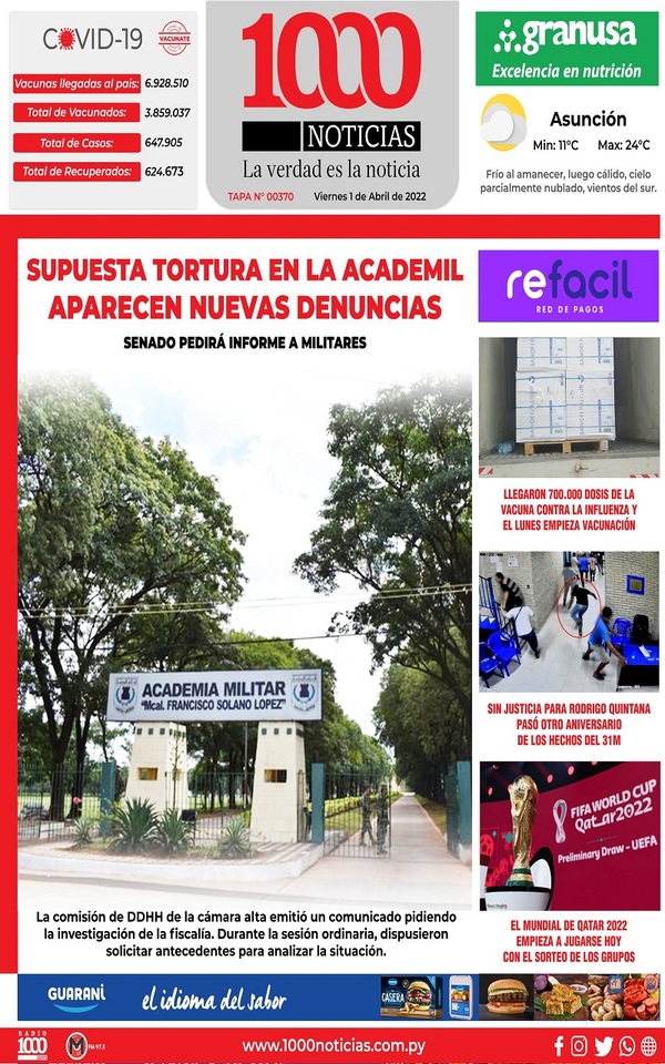 Portadas de este viernes 1 de abril de 2022