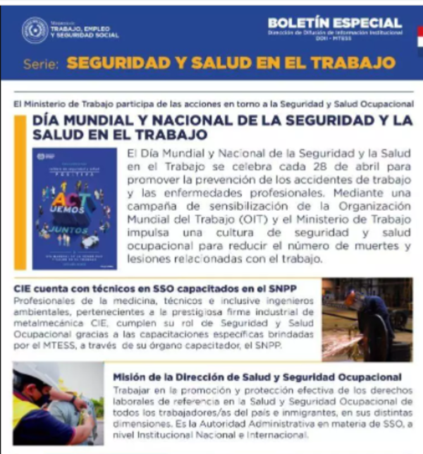Ministerio lanza boletines informativos por el mes de seguridad y salud en el trabajo - .::Agencia IP::.