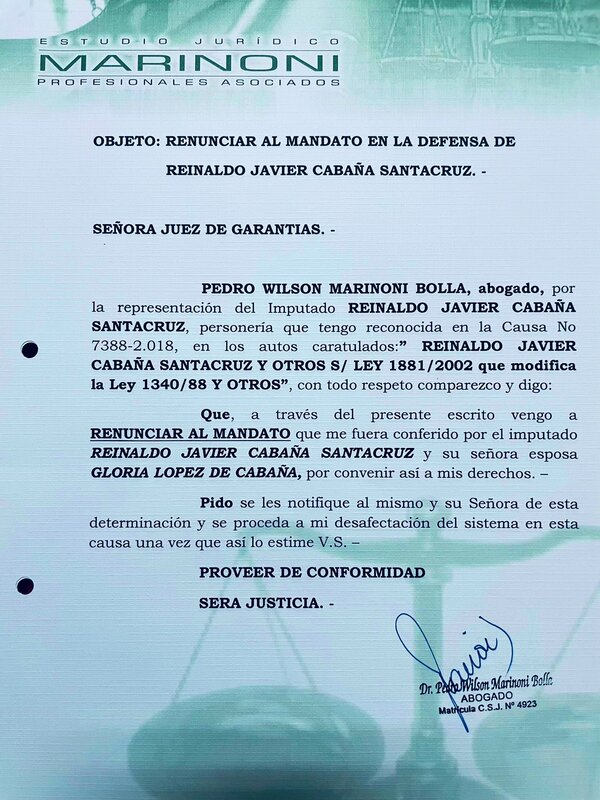 Abogado de Cucho Cabaña renuncia a su defensa - 1000 Noticias