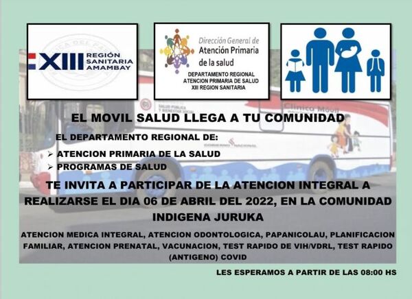 Móvil Salud brindará atención en Comunidad indígena Juruka