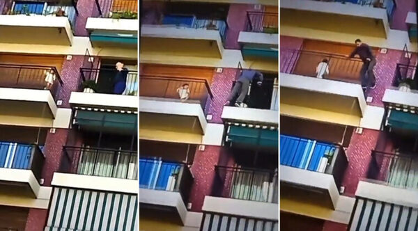 Hombre salta al balcón vecino del quinto piso para rescatar a bebé olvidado por descuido