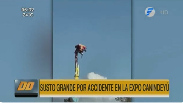 Joven queda colgada en el “kamikaze” de la Expo Canindeyú