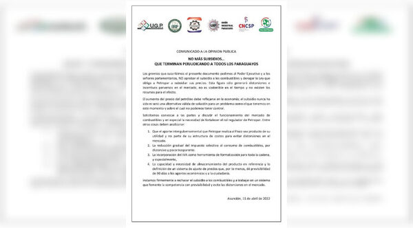 Gremios rechazan propuesta de crear subsidio para los combustibles