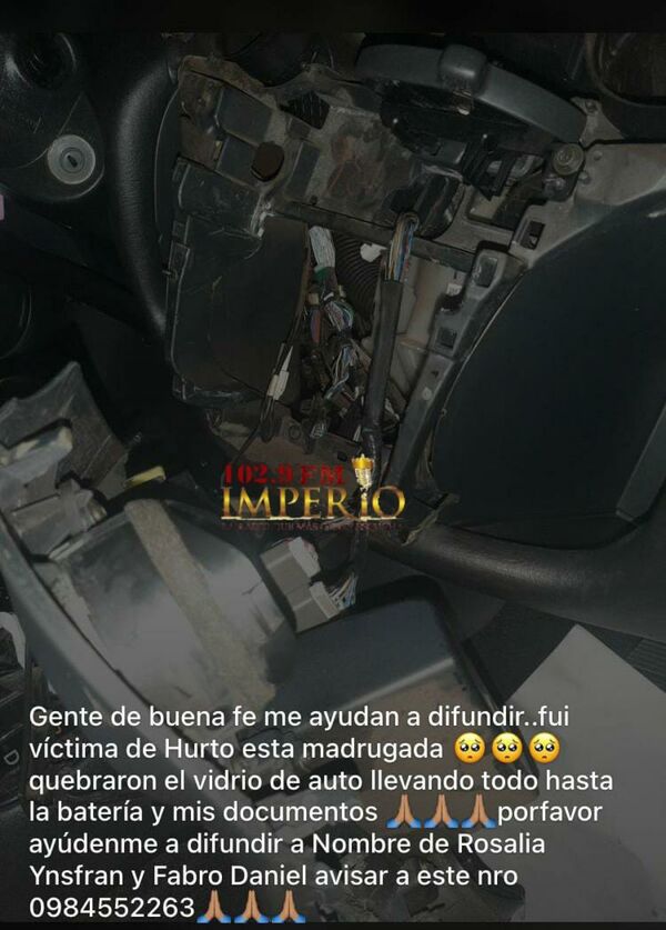 Hurtan batería de un automóvil y documentos del interior del mismo - Radio Imperio
