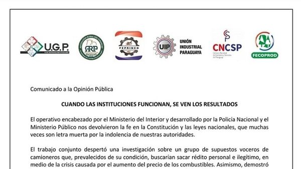 Gremios resaltan detención de supuestos voceros de camioneros - PARAGUAYPE.COM