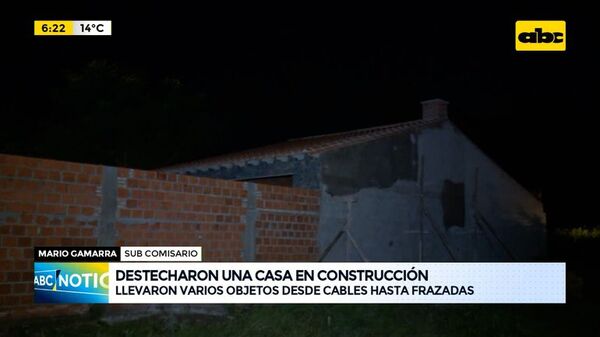Areguá: Delincuentes destecharon una casa en construcción - ABC Noticias - ABC Color