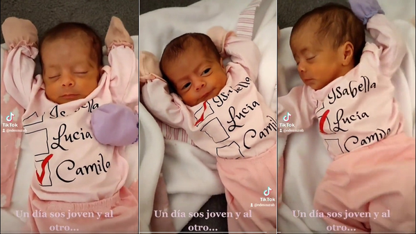 Las trillizas idénticas ya están sanitas en casa con su mami
