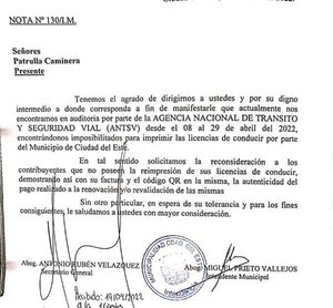 Comuna de CDE pide tolerancia de la Caminera aciudadanos con licencias pendientes de impresión – Diario TNPRESS