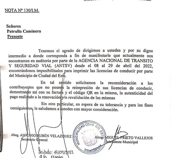Comuna de CDE pide tolerancia de la Caminera aciudadanos con licencias pendientes de impresión – Diario TNPRESS