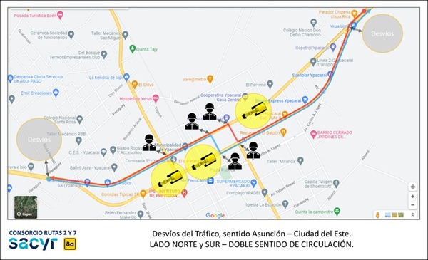 Aplican desde hoy los desvíos temporales en Ypacaraí por obras de la ruta PY02 - .::Agencia IP::.