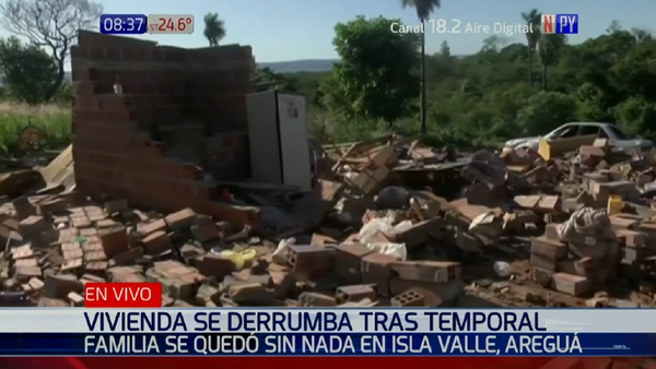 Familia quedó en la calle tras temporal en Areguá