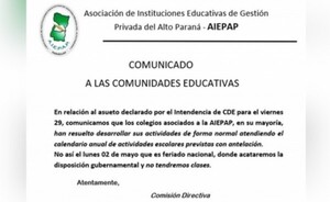 Instituciones educativas del AIEPAP no se adhieren al asueto de mañana