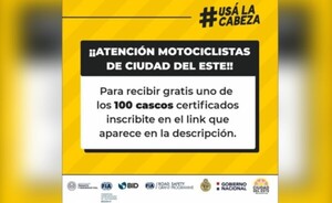 Municipalidad regalará 100 cascos de seguridad a motociclistas