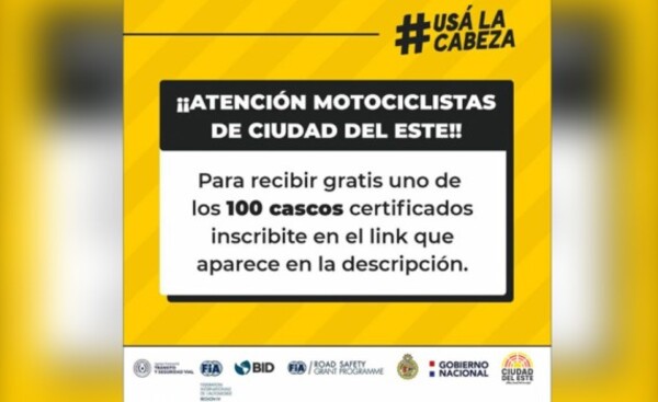 Municipalidad regalará 100 cascos de seguridad a motociclistas