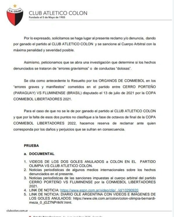 Versus / Además de solicitar los puntos, Colón menciona a Cerro en su denuncia - PARAGUAYPE.COM