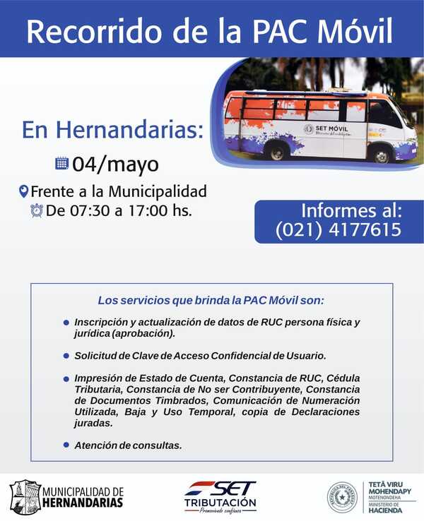 Servicios tributarios gratuitos mañana frente a la comuna de Hernandarias - La Clave