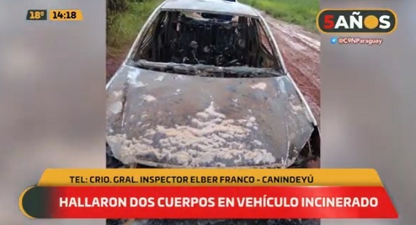 Hallan dos cuerpos en vehículo incinerado en Canindeyú