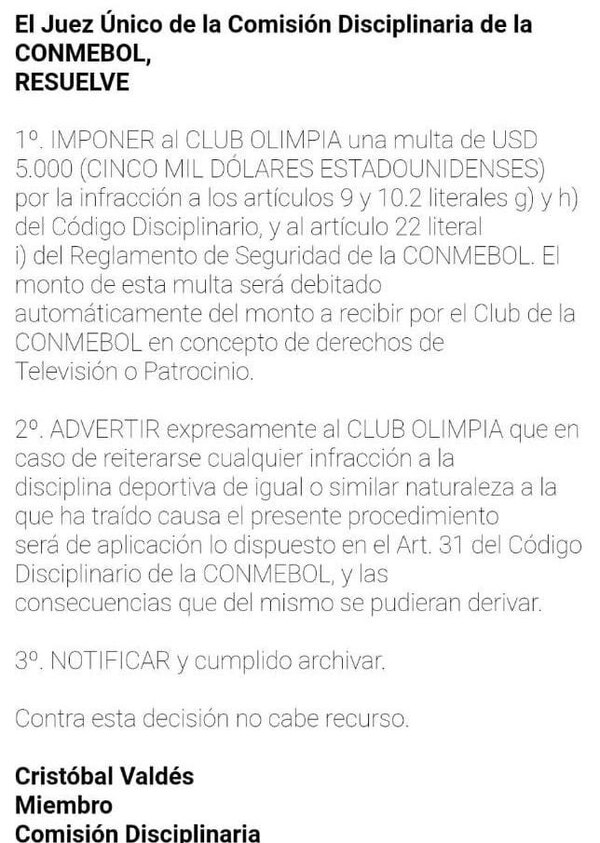 Versus / Olimpia, multado una vez más por la Conmebol - PARAGUAYPE.COM
