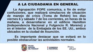 FOPE hará simulacro de atentados y toma de rehenes en Asunción