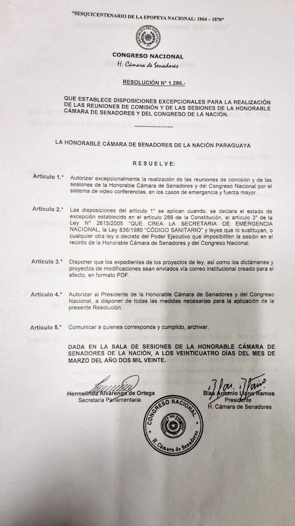 El Senado mantiene infundadamente las sesiones virtuales - Nacionales - ABC Color