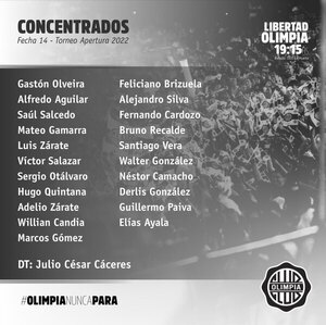 Versus / Olimpia publicó un informe médico de todos sus jugadores lesionados - PARAGUAYPE.COM