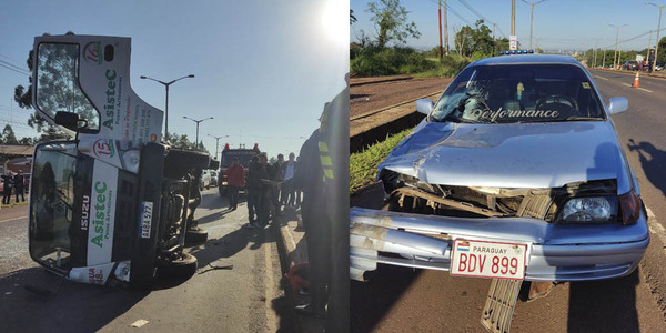 ACCIDENTE DE TRÁNSITO Y VUELCO SOBRE LA RUTA PY 6 KM 3